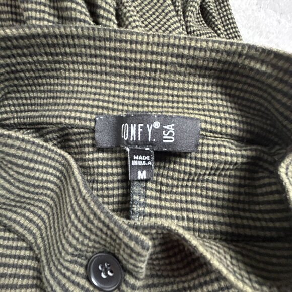 Comfy USA Womens Green & Black Striped Long Sleeve Button Front Shirt Top Medium - Picture 3 of 8